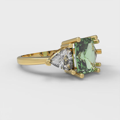 2.82 cttw Zirconia Simulated Green Diamond Three-Stone Engagement Ring - Solid Gold (VVS1, Emerald Cut,8x6mm)