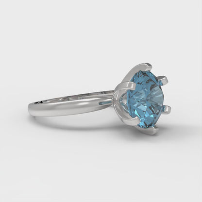 3 cttw Natural Aquamarine Solitaire  Engagement Ring - Solid Gold (Round Cut,9mm)