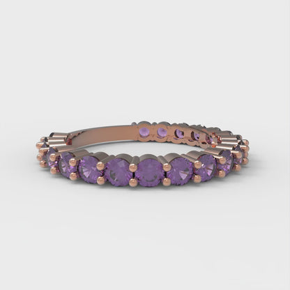 1.2 cttw Natural Amethyst Round Cut Rose Gold Eternity Wedding Band