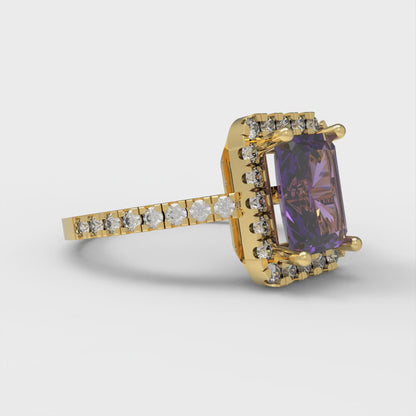 1.86 cttw Natural Amethyst Hidden Halo Engagement Ring - Solid Gold (Emerald Cut,7.5x5.5mm)