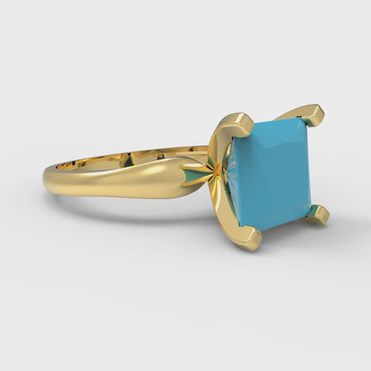 2.5 cttw Simulated Turquoise Solitaire  Engagement Ring - Solid Yellow Gold (VVS1, Princess Cut,8.5mm)