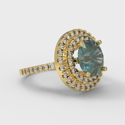 2.6 cttw Blue Moissanite Hidden Halo Engagement Ring - Solid Yellow Gold (VVS1, Round Cut,8.0mm)