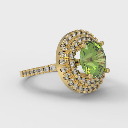 2.6 cttw Natural Peridot Hidden Halo Engagement Ring - Solid Gold (Round Cut,8.0mm)