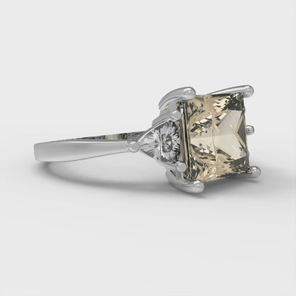 2.32 cttw Natural Morganite Three-Stone Engagement Ring - Solid White Gold (VVS1, Princess Cut,7.0mm)