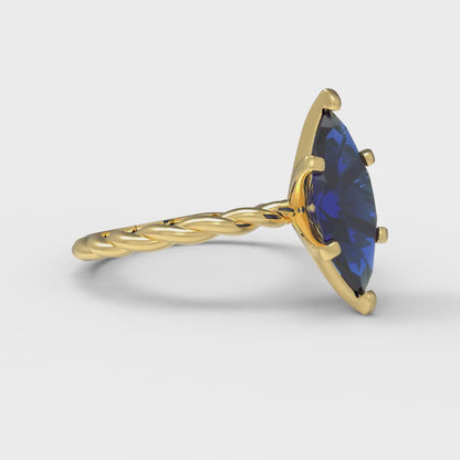 2 cttw Simulated Blue Sapphire Solitaire  Engagement Ring - Solid Gold (Marquise Cut,12x6mm )