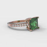 1.66 ct Brilliant Princess Cut Simulated Emerald Stone Rose Gold Solitaire with Accents Ring