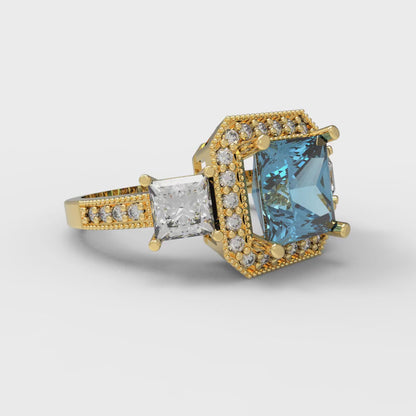 3.005 cttw Natural Aquamarine Three-Stone Engagement Ring - Solid Gold (Princess Cut,7.0mm)