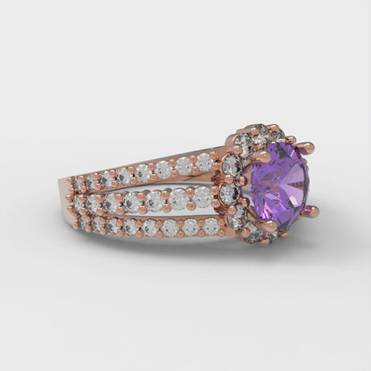 1.83 cttw Simulated Alexandrite Hidden Halo Engagement Ring - Solid Gold (Round Cut,6.5mm)