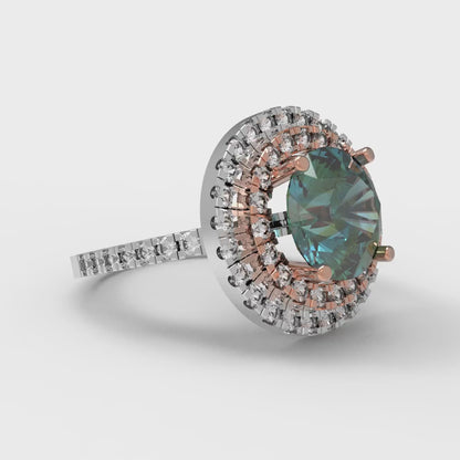 2.6 cttw Blue Moissanite Hidden Halo Engagement Ring - Solid White/Rose Gold (VVS1, Round Cut,8.0mm)