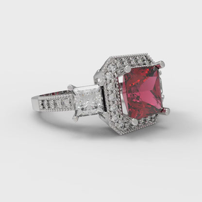 3.005 cttw Natural Garnet Three-Stone Engagement Ring - Solid Gold (Princess Cut,7.0mm)