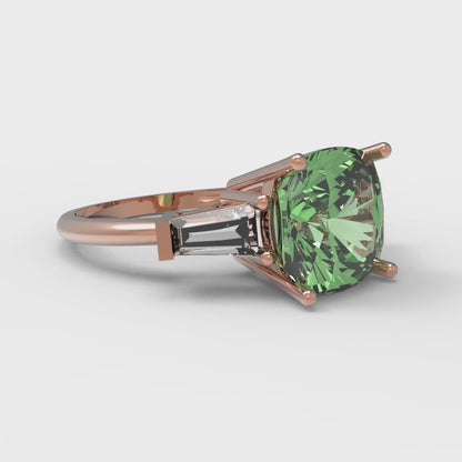 3 cttw Zirconia Simulated Green Diamond Three-Stone Engagement Ring - Solid Gold (VVS1, Cushion Cut,8.0mm)