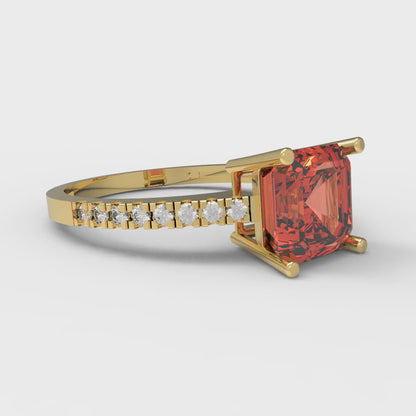 2.7 cttw Zirconia Simulated Red Diamond Solitaire with Zirconia Simulated Diamond Accents Engagement Ring - Solid Gold (VVS1, Asscher Cut,6.5mm)