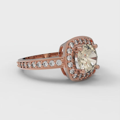 1.335 cttw Natural Morganite Solitaire with Zirconia Simulated Diamond Accents Engagement Ring - Solid Gold (Round Cut,6.5mm)