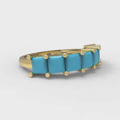 1.75 cttw Simulated Turquoise Princess Cut Yellow Gold Eternity Wedding Band