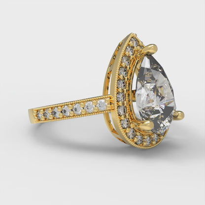 2.36 cttw Certified Moissanite Hidden Halo Engagement Ring - Solid Gold (VVS1, D-F,Pear Cut,10x7mm)