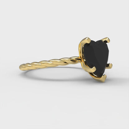 2 cttw Natural Onyx Solitaire  Engagement Ring - Solid Yellow Gold (VVS1, Heart Cut,8.0mm)