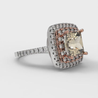 2.07 cttw Natural Morganite Hidden Halo Engagement Ring - Solid Gold (Princess Cut,6.5mm)