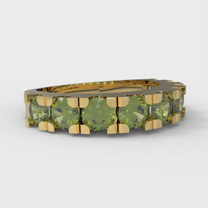 1.53 cttw Natural Peridot Round Cut Yellow Gold Eternity Wedding Band