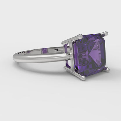 2.5 cttw Natural Amethyst Solitaire  Engagement Ring - Solid White Gold (VVS1, Asscher Cut,8.0mm)