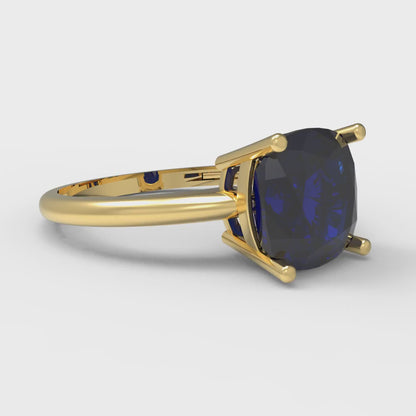 2.5 cttw Simulated Blue Sapphire Solitaire  Engagement Ring - Solid Gold (Cushion Cut,8mm)