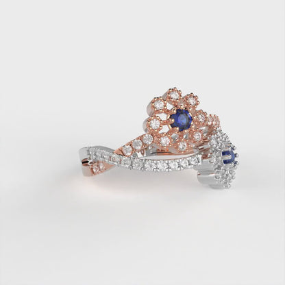 0.48 cttw Simulated Blue Sapphire Hidden Halo Engagement Ring - Solid White/Rose Gold (VVS1, Round Cut,2.5mm)