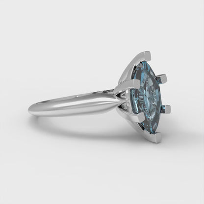 1 cttw Natural Aquamarine Solitaire  Engagement Ring - Solid White Gold  (VVS1, Marquise Cut,10x5mm)
