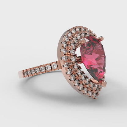 2.48 cttw Simulated Pink Tourmaline Hidden Halo Engagement Ring - Solid Rose Gold (VVS1, Pear Cut,10X7mm )