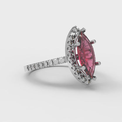 2.38 cttw Natural Garnet Hidden Halo Engagement Ring - Solid White Gold  (VVS1, Marquise Cut,12x6mm )