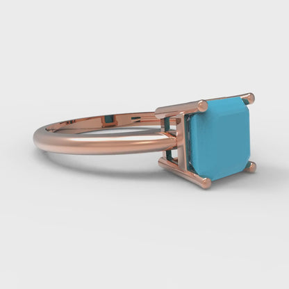 1.5 cttw Simulated Turquoise Solitaire  Engagement Ring - Solid Gold (Asscher Cut,6.5mm)