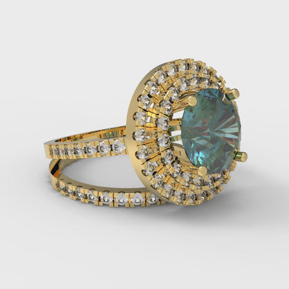 2.73 cttw Round Cut Blue Moissanite Bridal Set - Solid Yellow Gold Engagement Ring & Wedding Band