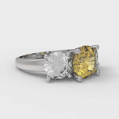 2.5 cttw Natural Citrine Three-Stone Engagement Ring - Solid Gold (Round Cut,7.5mm)