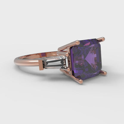 3 cttw Natural Amethyst Three-Stone Engagement Ring - Solid Gold (Asscher Cut,8.0mm)