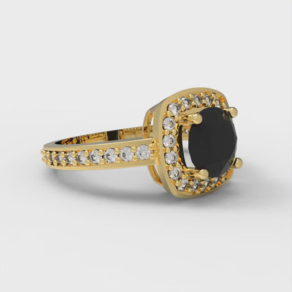 1.335 cttw Natural Onyx Hidden Halo Engagement Ring - Solid Gold (Round Cut,6.5mm)