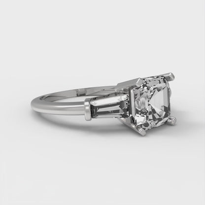 1.62 cttw Certified Moissanite Three-Stone Engagement Ring - Solid Gold (VVS1, D-F,Square Emerald Cut,6.5X6.5mm)