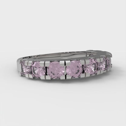 1 cttw Simulated Pink Diamond Round Cut White Gold Eternity Wedding Band