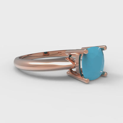 1.5 cttw Simulated Turquoise Solitaire  Engagement Ring - Solid Gold (Cushion Cut,6.5mm)