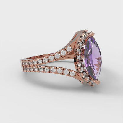 1.2 cttw Simulated Alexandrite Hidden Halo Engagement Ring - Solid Gold (Marquise Cut,9x4.5mm)