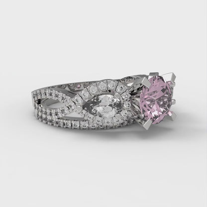 1.925 cttw Round Cut Simulated Pink Diamond Bridal Set - Solid White Gold Engagement Ring & Wedding Band