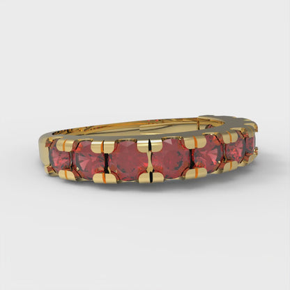 1 cttw Simulated Ruby Round Cut Yellow Gold Eternity Wedding Band