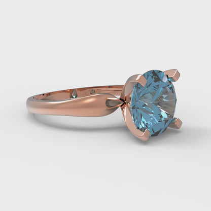 2.5 cttw Natural Aquamarine Solitaire  Engagement Ring - Solid Rose Gold (VVS1, Round Cut,8.5mm)