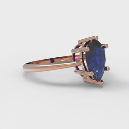 1.5 cttw Simulated Blue Sapphire Solitaire  Engagement Ring - Solid Gold (Pear Cut,9x6mm)
