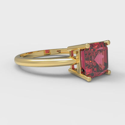 1.5 cttw Simulated Pink Tourmaline Solitaire  Engagement Ring - Solid Gold (Asscher Cut,6.5mm)