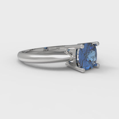 1 cttw Simulated Tanzanite Solitaire  Engagement Ring - Solid White Gold (VVS1, Cushion Cut,6mm)