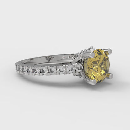 1.465 cttw Natural Citrine Solitaire with Zirconia Simulated Diamond Accents Engagement Ring - Solid Gold (Round Cut,6.5mm)