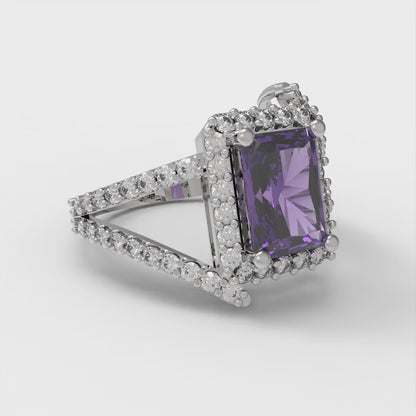 1.935 cttw Natural Amethyst Hidden Halo Engagement Ring - Solid Gold (Emerald Cut,7.5x5.5mm)