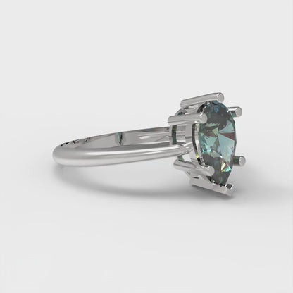 1 cttw Blue Moissanite Solitaire  Engagement Ring - Solid White Gold (VVS1, Pear Cut,8x5mm)