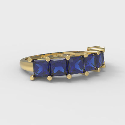 1.75 cttw Simulated Blue Sapphire Princess Cut Yellow Gold Eternity Wedding Band