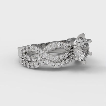 1.57 cttw Round Cut White Sapphire Bridal Set - Solid White Gold  Engagement Ring & Wedding Band