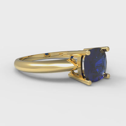 1.5 cttw Simulated Blue Sapphire Solitaire  Engagement Ring - Solid Gold (Cushion Cut,6.5mm)