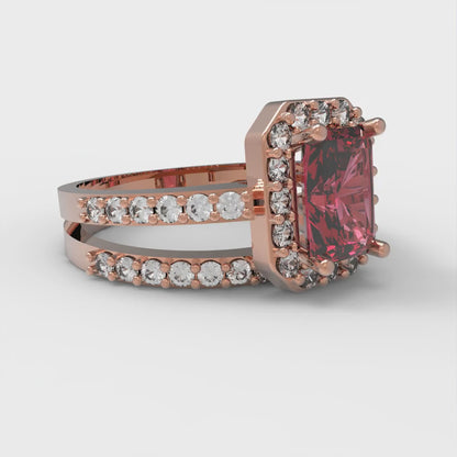 1.92 cttw Simulated Ruby Solitaire with Zirconia Simulated Diamond Accents Engagement Ring - Solid Gold (Emerald Cut,7.5X5.5mm)